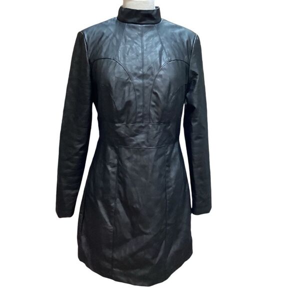 NWT Asos Black Faux Leather Dress Open Back Sz 10 - Picture 2 of 14